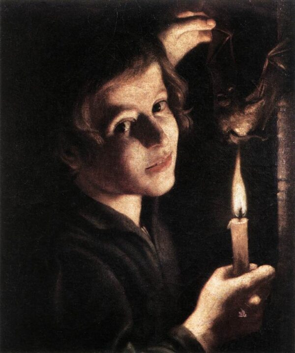 Boy Singeing a Bat’s Wings by Trophime Bigot, hand-painted oil painting reproduction