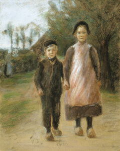 Boy and Girl on a Village Street by Max Liebermann, hand-painted oil painting reproduction