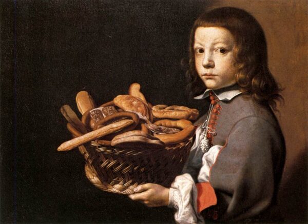 Boy with a Basket of Bread by Evaristo Baschenis, hand-painted oil reproduction