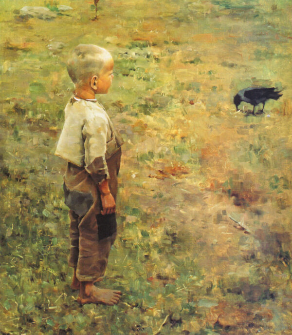 Boy with a Crow by Akseli Gallen-Kallela, hand-painted oil painting reproduction
