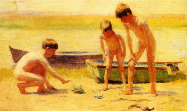 Boys Playing with Crabs by Thomas Pollock Anshutz, hand-painted oil painting reproduction