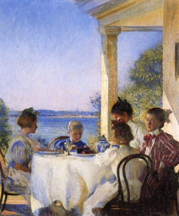 Breakfast on the Piazza by Edmund Tarbell, hand-painted oil painting reproduction
