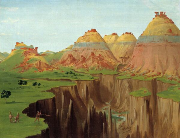 Brick Kilns, Clay Bluffs 1900 Miles above St. Louis by George Catlin, hand-painted oil painting reproduction