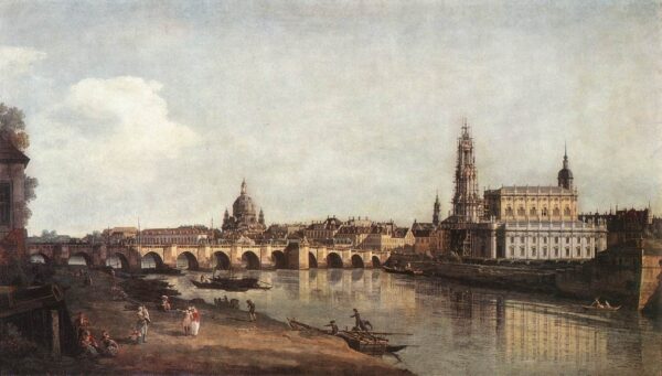 View of Dresden from the Right Bank of the Elbe with the Augustus Bridge by Bernardo Bellotto, hand-painted oil painting reproduction