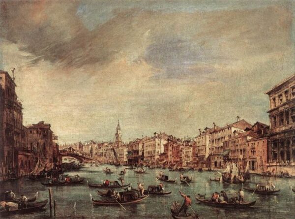 The Grand Canal – Looking toward the Rialto Bridge by Francesco Guardi, hand-painted oil painting reproduction