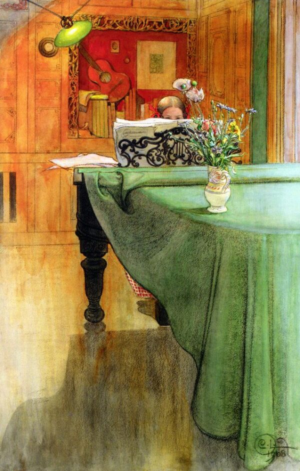 Brita at the Piano by Carl Larsson, hand-painted oil painting reproduction