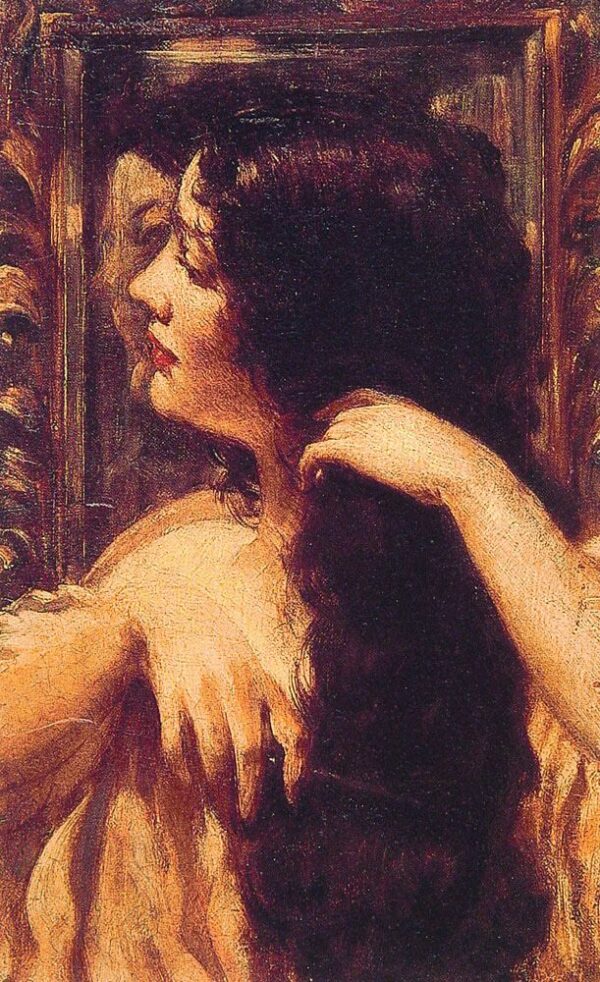 Brunette Combing Her Hair by Carroll Beckwith, hand-painted oil painting reproduction