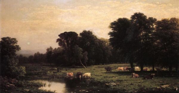 Bucolic Landscape with Cows by John William Casilear, hand-painted oil painting reproduction