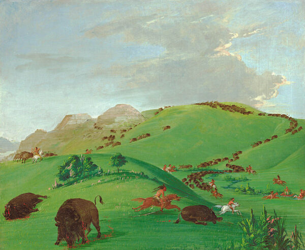 Buffalo Chase, Mouth of the Yellowstone by George Catlin, hand-painted oil painting reproduction