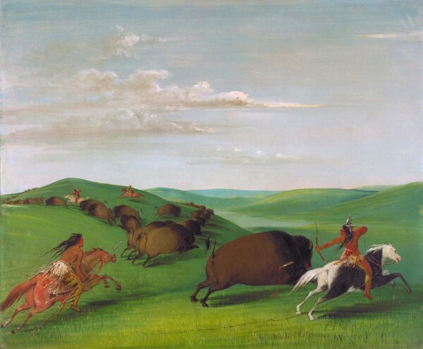 Buffalo Chase with Bows and Lances by George Catlin, hand-painted oil painting reproduction