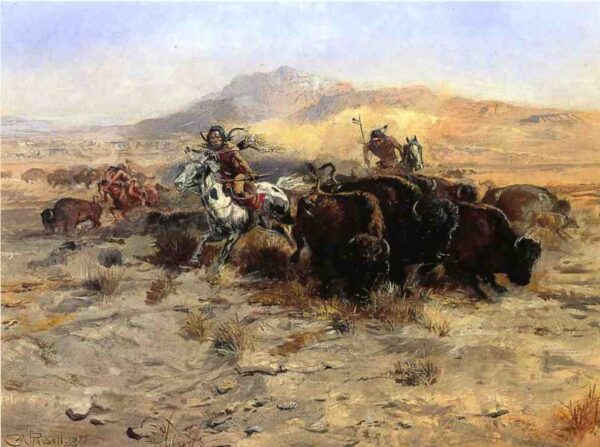 Buffalo Hunt by Charles Marion Russell, hand-painted oil painting reproduction