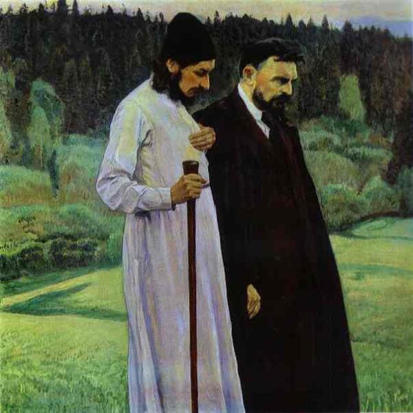 Philosophers, Portrait of Pavel Florenskiy and Sergey Bulgakov by Mikhail Nesterov, hand-painted oil painting reproduction