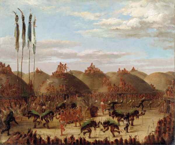 Bull Dance, Mandan O kee pa Ceremony by George Catlin, hand-painted oil painting reproduction