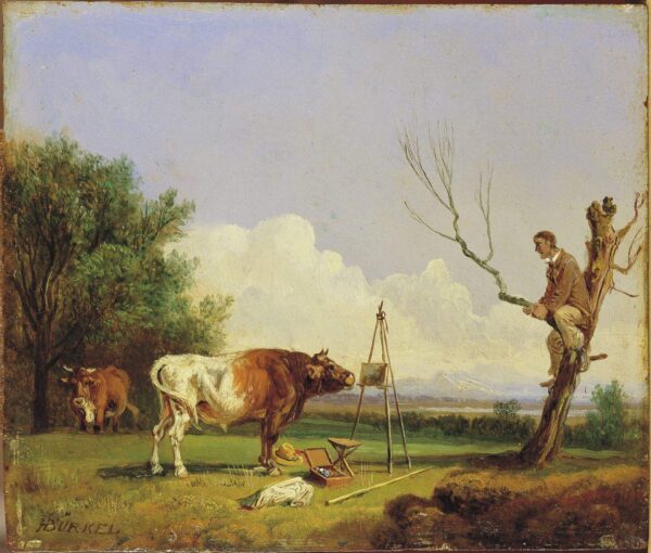 Bull and Painter by Heinrich Bürkel, hand-painted oil painting reproduction