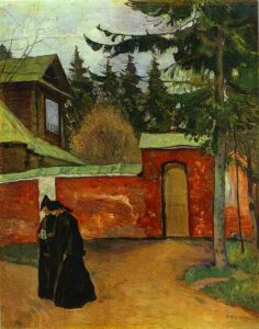 By A Monastery Entrance by Mikhail Nesterov, hand-painted oil painting reproduction