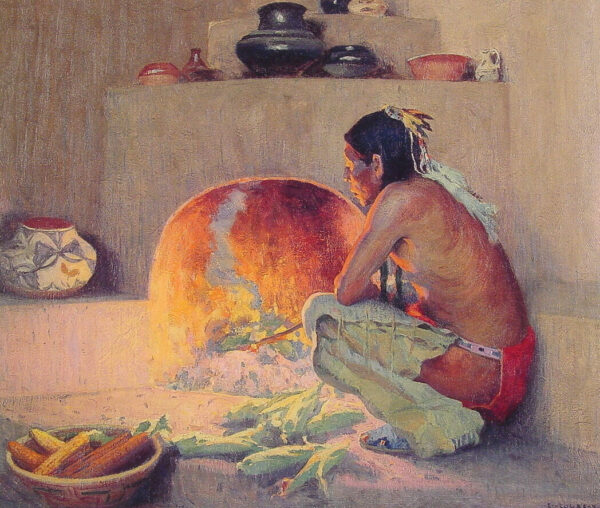 By the Fire by E Irving Couse, hand-painted oil reproduction