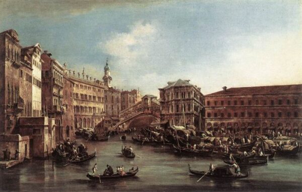 The Rialto Bridge with the Palazzo dei Camerlenghi by Francesco Guardi, hand-painted oil painting reproduction