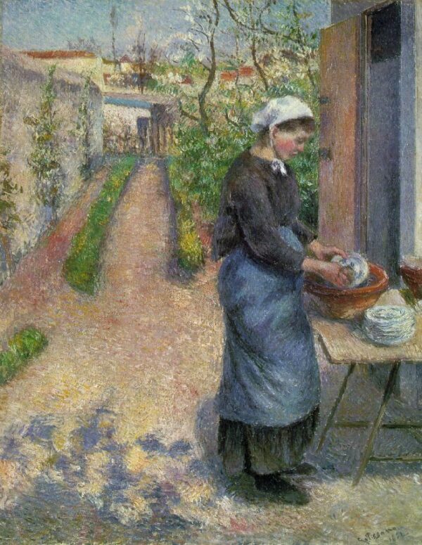 Girl Washing Plates by Camille Pissarro, hand-painted oil painting reproduction