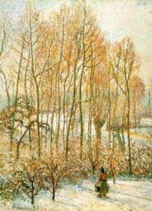 Morning Sunlight on the Snow Eragny Sur Epte by Camille Pissarro, hand-painted oil painting reproduction