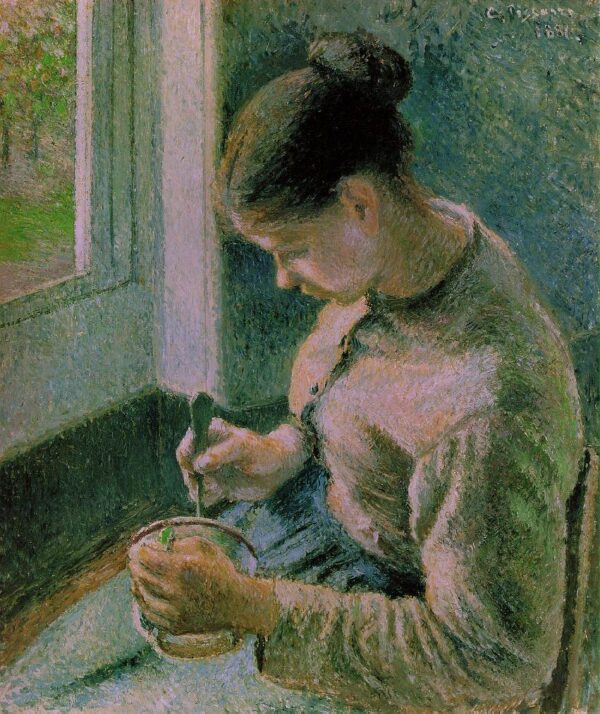 Peasant Girl Drinking her Coffee by Camille Pissarro, hand-painted oil painting reproduction