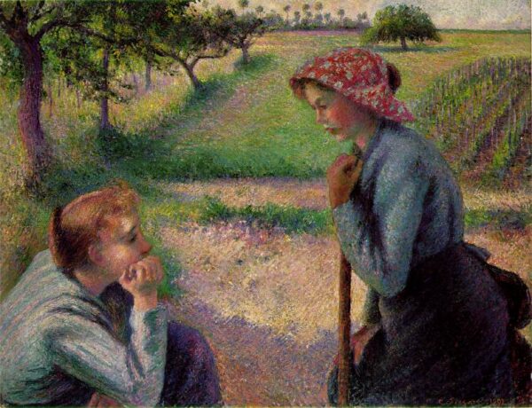Two Young Peasant Women by Camille Pissarro, hand-painted oil painting reproduction