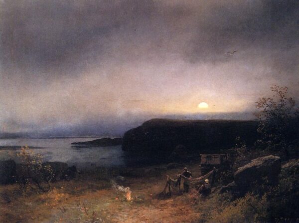 Campfire in Moonlight by Hermann Ottomar Herzog, hand-painted oil painting reproduction