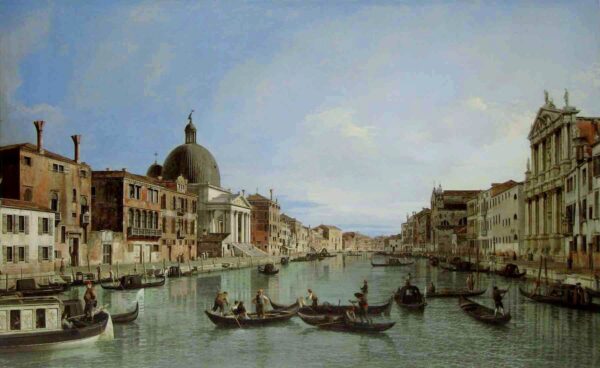Canal Grande with San Simeone Piccolo by Canaletto, hand-painted oil painting reproduction