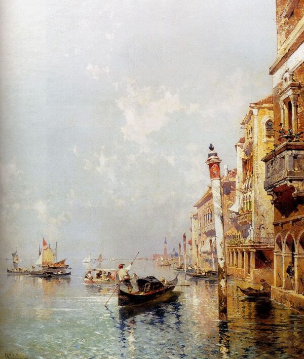 Canale della Giudecca by Franz Richard Unterberger, hand-painted oil painting reproduction