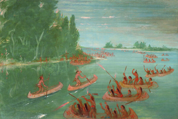 Canoe Race Near Sault Ste. Marie by George Catlin, hand-painted oil painting reproduction