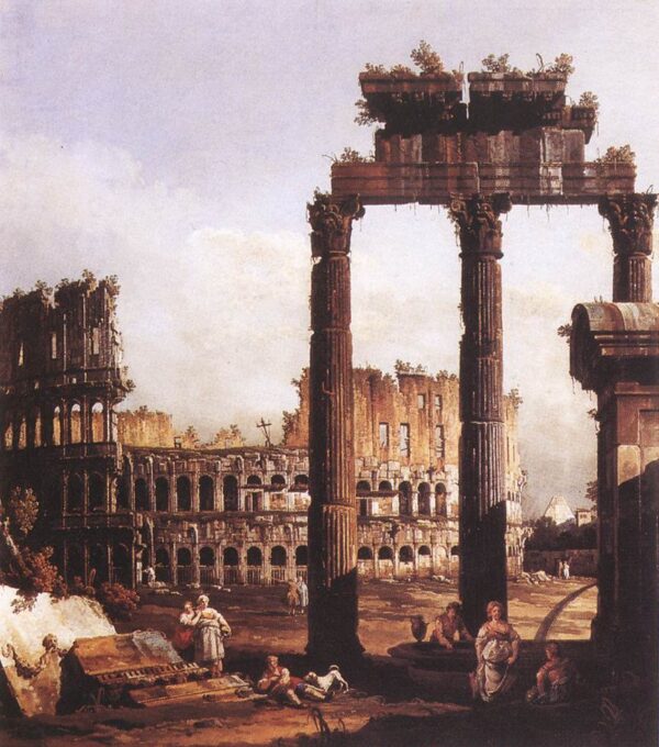 Capriccio with the Colosseum by Bernardo Bellotto, hand-painted oil painting reproduction