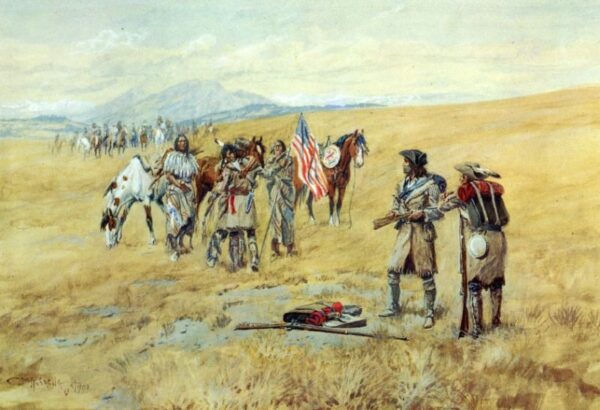 Captain Lewis Meeting the Shoshones by Charles Marion Russell, hand-painted oil painting reproduction