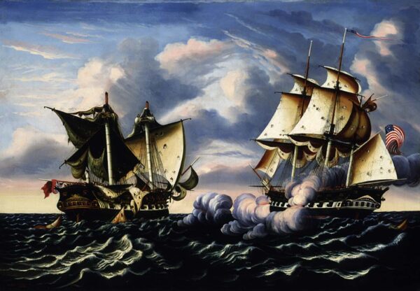 Capture of H.B.M. Frigate Macedonian by U.S. Frigate United Stat by Thomas Chambers, hand-painted oil painting reproduction