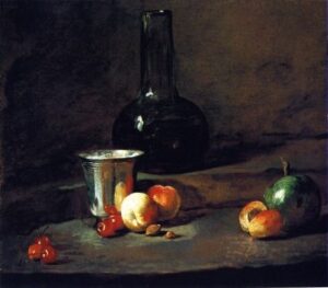 Carafe of Wine Silver Goblet Five Cherries Two Peaches an Aprico by Jean-Baptiste-Siméon Chardin, hand-painted oil painting reproduction