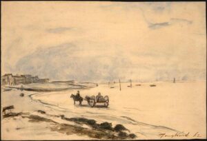 Cart on the Beach at Etretat by Johan Jongkind, hand-painted oil painting reproduction