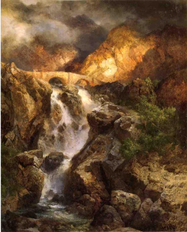 Cascading Water by Thomas Moran, hand-painted oil painting reproduction
