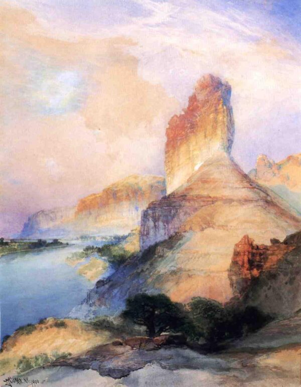 Castle Butte Green River Wyoming by Thomas Moran, hand-painted oil painting reproduction