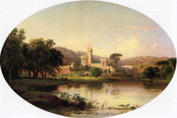 Castle by a Lake by Jasper Francis Cropsey, hand-painted oil painting reproduction