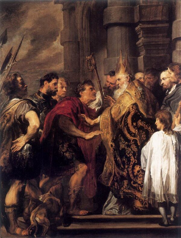 Emperor Theodosius Forbidden by St Ambrose To Enter Milan Cathed by Sir Anthony van Dyck, hand-painted oil painting reproduction