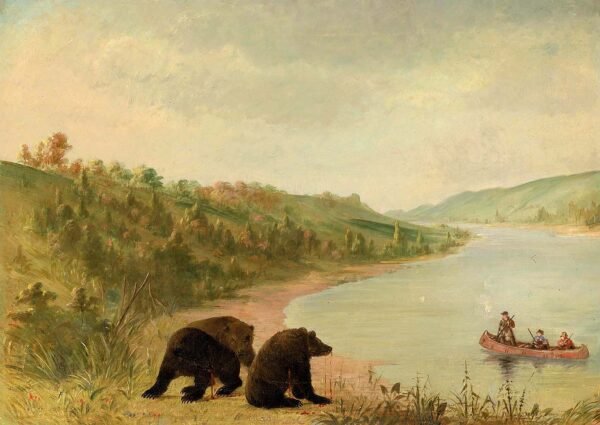 Catlin and His Men in Their Canoe, Urgently Solicited to Come Ashore, Upper Missouri by George Catlin, hand-painted oil painting reproduction