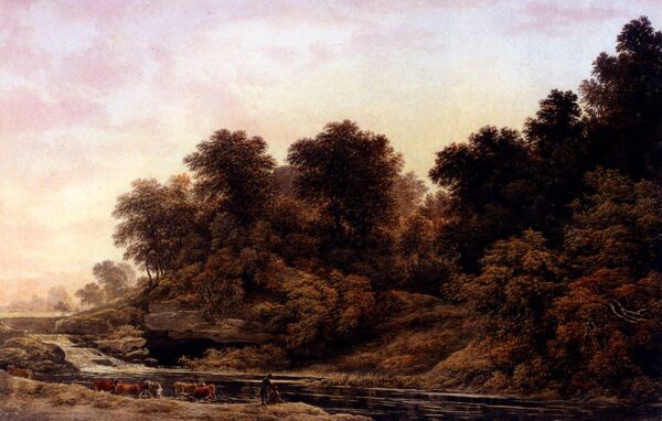 Cattle Watering At Dusk by John Glover, hand-painted oil painting reproduction
