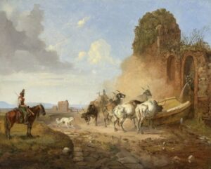 Cattle Watering at a Fountain on the Via Appia Antiqua by Heinrich Bürkel, hand-painted oil painting reproduction