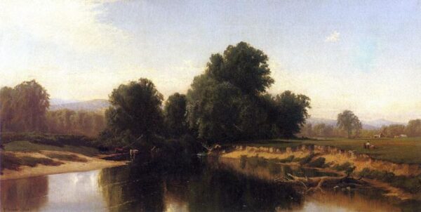 Cattle by the River by Alfred Thompson Bricher, hand-painted oil painting reproduction