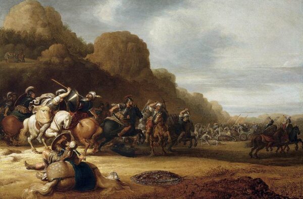 Cavalry Battle Scene by Gerrit Claesz Bleker, hand-painted oil painting reproduction