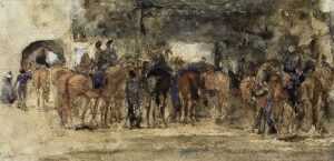 Cavalry Resting on a Square by George Hendrik Breitner, hand-painted oil painting reproduction