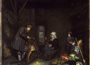 Chaffcutter with His Wife and Child by Caspar Netscher, hand-painted oil painting reproduction