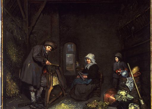 Chaffcutter with His Wife and Child by Caspar Netscher, hand-painted oil reproduction