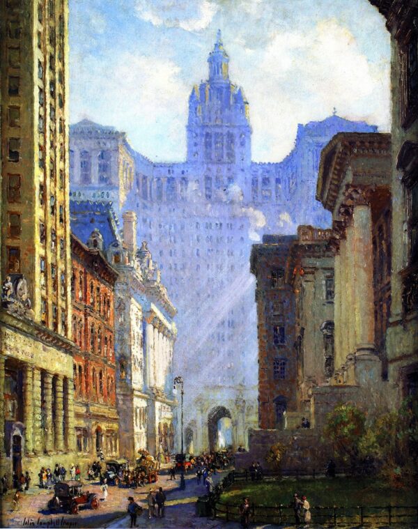 Chambers Street and the Municipal Building NYC by Colin Campbell Cooper, hand-painted oil painting reproduction