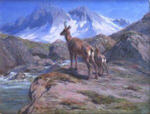 Chamois Mother and Baby by Rosa Maria Bonheur, hand-painted oil painting reproduction