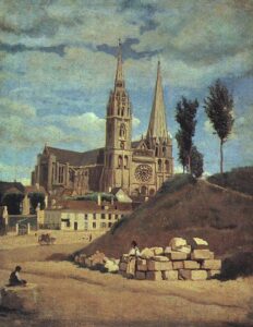 Chartres Cathedral by Jean Baptiste Camille Corot, hand-painted oil painting reproduction