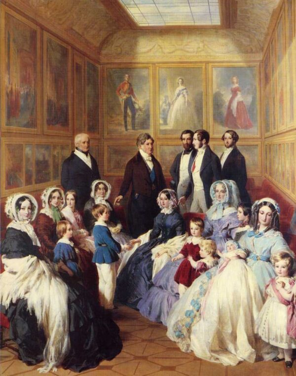 Queen Victoria and Prince Albert with the Family of King Louis Philippe at the Chateau D’Eu by Franz Xavier Winterhalter, hand-painted oil painting reproduction